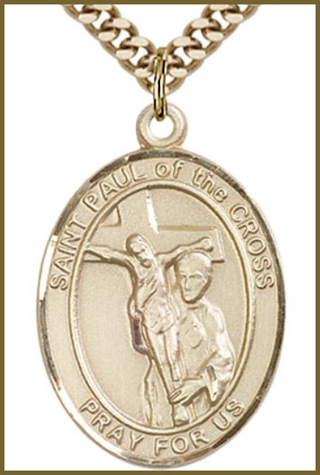 Solid 14kt Gold Medal, 1"x3/4", St. Paul of the Cross, Free Chain, # 54353