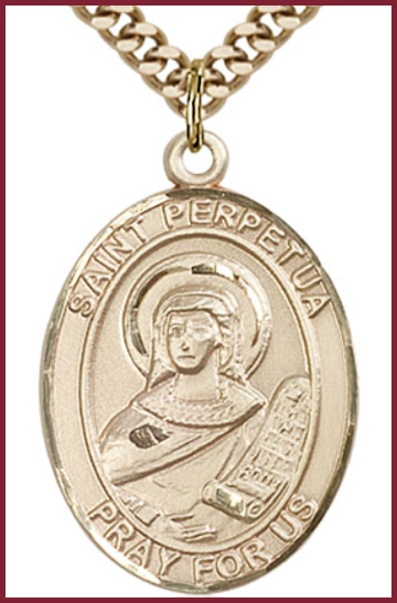 14kt Gold Filled Medal, 1"x3/4", St. Perpetua, Your Choice of Chain, # 54366