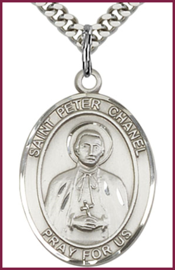 1"x3/4" Sterling Silver St. Peter Chanel Medal, Your Choice of Chain, # 54370
