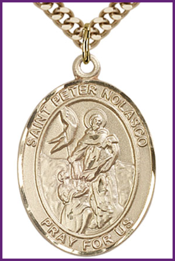 14kt Gold Filled Medal, 1"x3/4", St. Peter Nolasco, Your Choice of Chain, # 54372