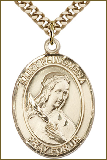 Solid 18kt Gold Medal, 1"x3/4", St. Philomena, Free Chain, # 54391