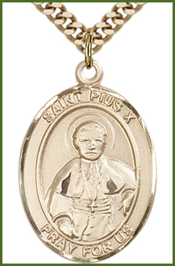 14kt Gold Filled Medal, 1"x3/4", St. Pius X, Your Choice of Chain, # 54395