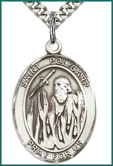 Sterling Silver Medal, 1"x3/4", St. Polycarp of Smyrna, Your Choice of Chain, # 54401
