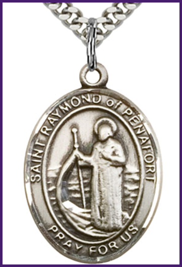 Sterling Silver Medal, 1"x3/4", St. Raymond of Penafort, Your Choice of Chain, # 54420