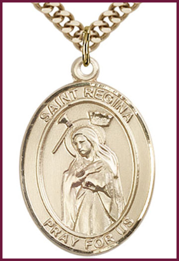 14kt Gold Filled Medal, 1"x3/4", St. Regina, Your Choice of Chain, # 54429