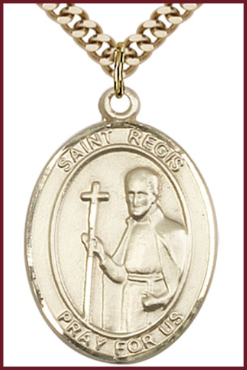 Solid 14kt Gold Medal, 1"x3/4", St. Regis, Free Chain, # 54434