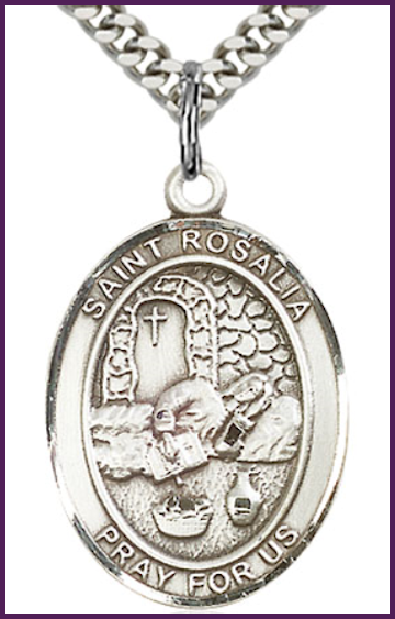 Sterling Silver Medal, 1"x3/4", St. Rosalia, Your Choice of Chain, # 54463