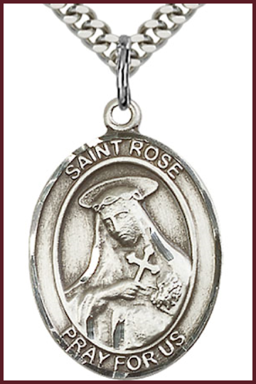 Sterling Silver Medal, 1"x3/4", St. Rose of Lima, Your Choice of Chain, # 54467