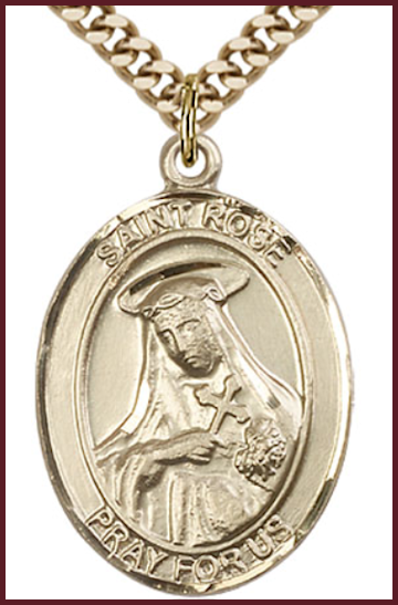 Solid 14kt Gold Medal, 1"x3/4", St. Rose of Lima, Free Chain, # 54469