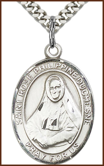 Sterling Silver Medal, 1"x3/4", St. Rose Philippine Duchesne, Your Choice of Chain, # 54472