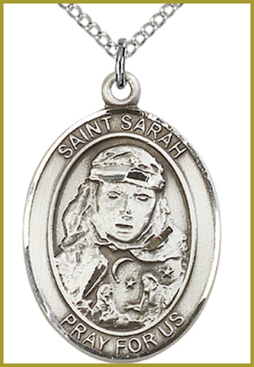 Sterling Silver Medal, 1"x3/4", St. Sarah, Your Choice of Chain, # 54479