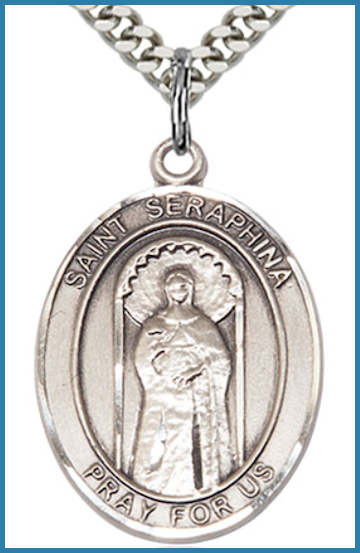 Sterling Silver Medal, 1"x3/4", St. Seraphina, Your Choice of Chain, # 54490
