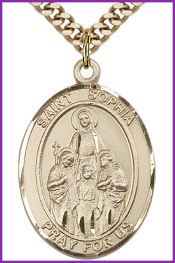 14kt Gold Filled Medal, 1"x3/4", St. Sophia, Your Choice of Chain, # 54499