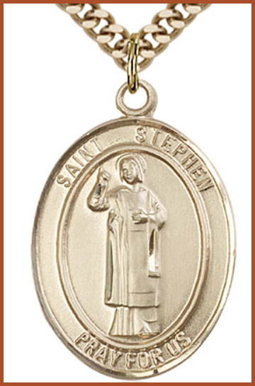 14kt Gold Filled Medal, 1"x3/4", St. Stephen the Martyr, Your Choice of Chain, # 54509