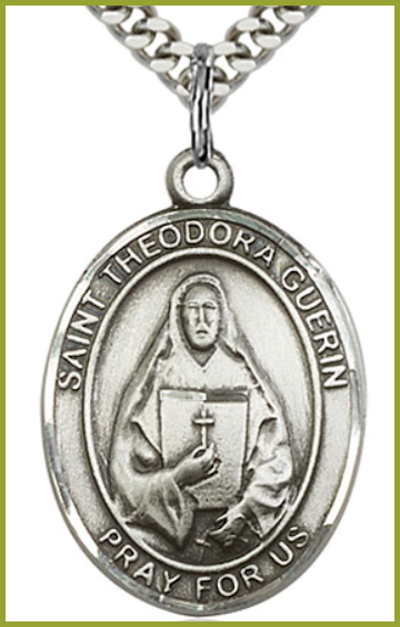 Sterling Silver Medal, 1"x3/4", St. Theodora Guerin, Your Choice of Chain, # 54523