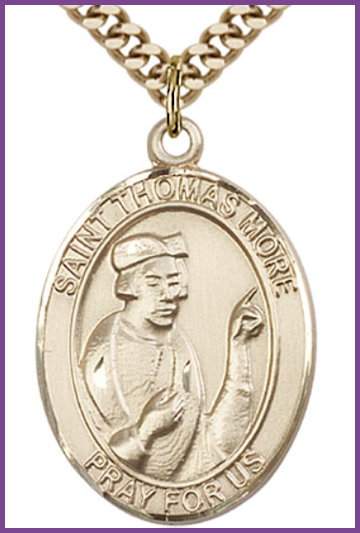 Solid 14kt Gold Medal, 1"x3/4", St. Thomas More, Free Chain, # 54540