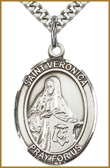 Sterling Silver Medal, 1"x3/4", St. Veronica, Your Choice of Chain, # 54557