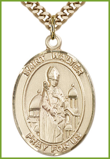 14kt Gold Filled Medal, 1"x3/4", St. Walter of Pontnoise, Your Choice of Chain, # 54575