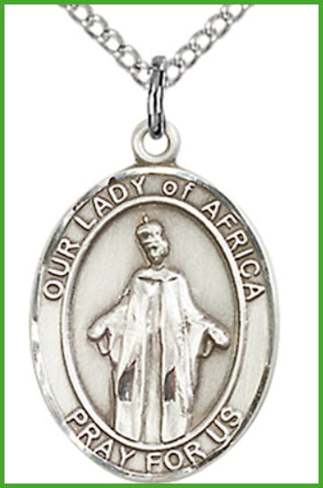 Sterling Silver Medal, 3/4"x9/16", Our Lady of Africa, Your Choice of Chain, # 54690