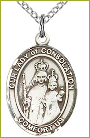 Sterling Silver Medal, 3/4"x9/16", Our Lady of Consolation, Your Choice of Chain, # 54698