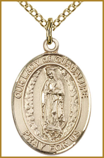 14kt Gold Filled Medal, 3/4"x9/16", Our Lady of Guadalupe, Your Choice of Chain, # 54709