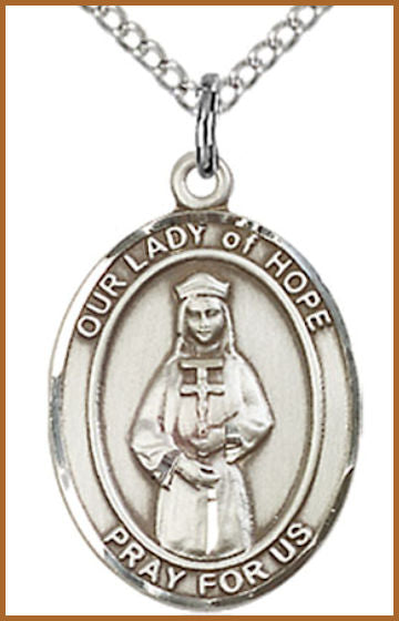 Sterling Silver Medal, 3/4"x9/16", Our Lady of Hope, Your Choice of Chain, # 54712