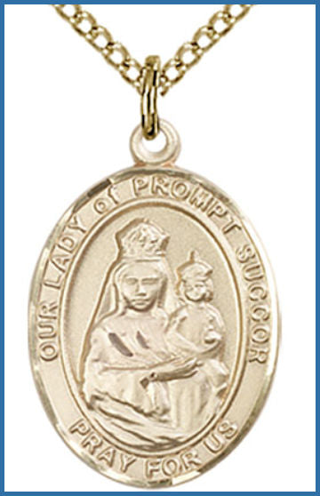 Solid 14kt Gold Medal, 3/4"x9/16", Our Lady of Prompt Succor, Free Chain, # 54742