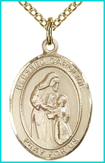 Solid 18kt Gold Medal, 3/4"x9/16", Blessed Caroline Gerhardinger, Free Chain, # 54753