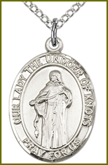 Sterling Silver Medal, 3/4"x9/16", Our Lady Undoer of Knots, Your Choice of Chain, # 54771