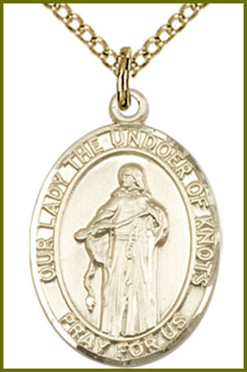 Solid 14kt Gold Medal, 3/4"x9/16", Our Lady Undoer of Knots, Free Chain, # 54773