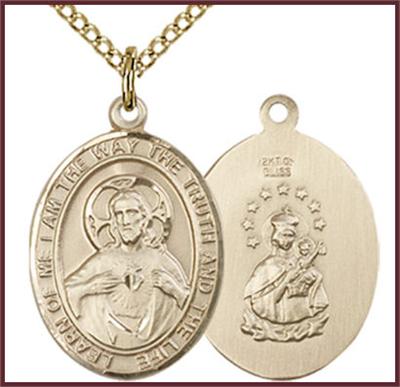 Solid 18kt Gold Medal, 3/4"x9/16", Scapular / Sacred Heart, Free Chain, # 54789