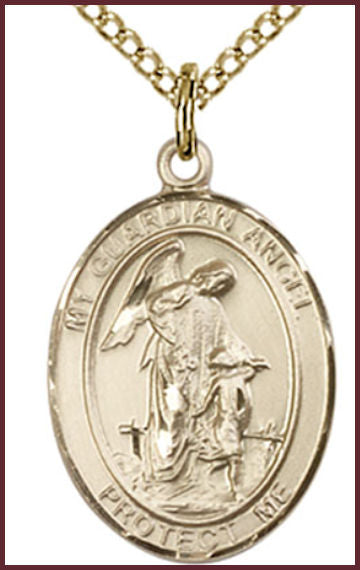 Solid 14kt Gold Medal, 3/4"x9/16", Guardian Angel, Free Chain, # 54792