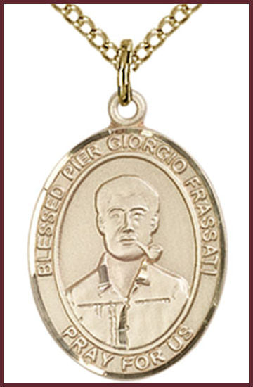 Solid 14kt Gold Medal, 3/4"x9/16", Blessed Pier Giorgio Frassati, Free Chain, # 54800