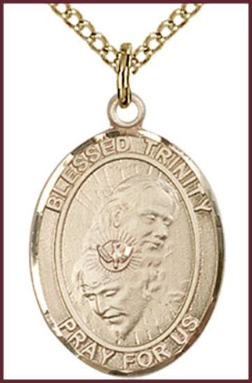 Solid 18kt Gold Medal, 3/4"x9/16", Blessed Trinity, Free Chain, # 54803
