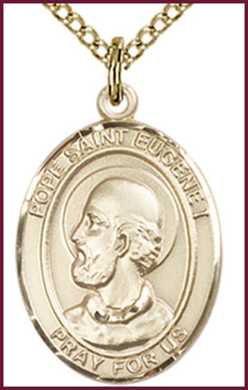 Solid 18kt Gold Medal, 3/4"x9/16", Pope St. Eugene I, Free Chain, # 54824