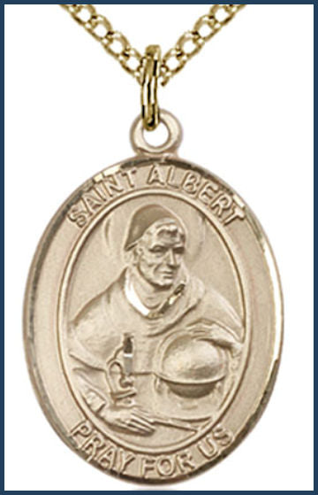 14kt Gold Filled Medal, 3/4"x9/16", St. Albert the Great, Your choice of chain, # 54893