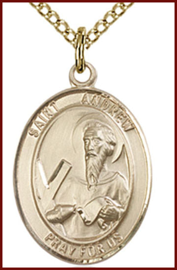 14kt Gold Filled Medal, 3/4"x9/16", St. Andrew the Apostle, Your choice of chain, # 54902