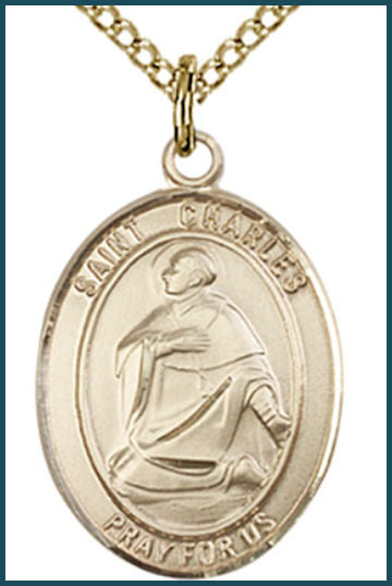 14kt Gold Filled Medal, 3/4"x9/16", St. Charles Borromeo, Your choice of chain, # 54980