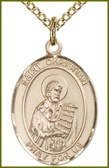 Solid 14kt Gold Medal, 3/4"x9/16", St. Christian Demosthenes, Free Chain, # 54985