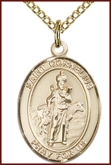 Solid 18kt Gold Medal, 3/4"x9/16", St. Cornelius, Free Chain, #, 55012
