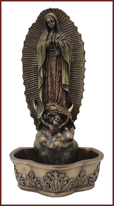 7.5" Our Lady of Guadalupe Holy Water Font, Cold Cast Bronze, # 55022