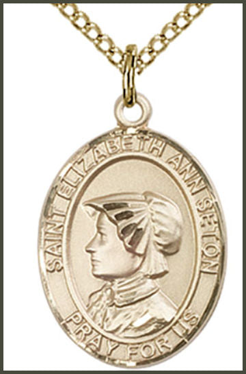 14kt Gold Filled Medal, 3/4"x9/16", St. Elizabeth Ann Seton, Your choice of chain, # 55038