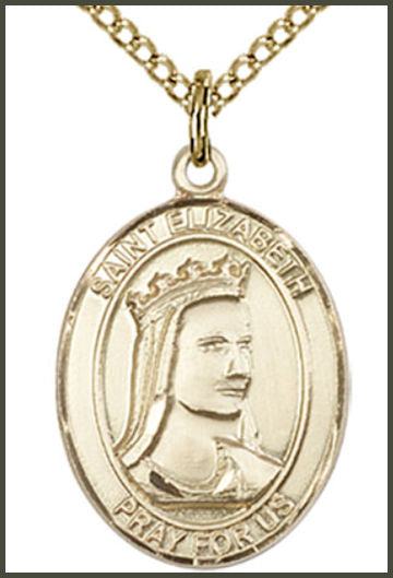 Solid 14kt Gold Medal, 3/4"x9/16", St. Elizabeth of Hungary, Free Chain, # 55042