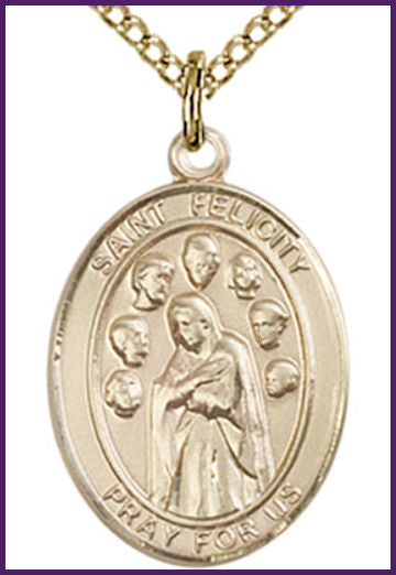 Solid 14kt Gold Medal, 3/4"x9/16", St. Felicity, Free Chain, # 55052