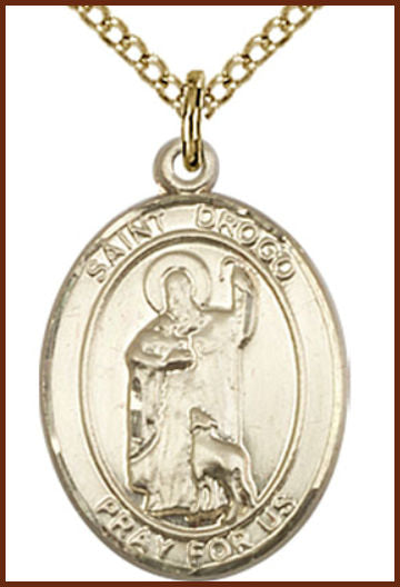 Solid 18kt Gold Medal, 3/4"x9/16", St. Drogo, Free Chain, # 55077