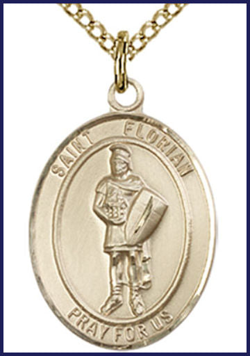 14kt Gold Filled Medal, 3/4"x9/16", St. Florian, Your choice of chain, # 55105