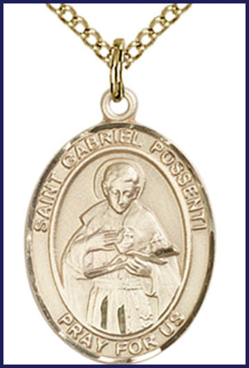 Solid 14kt Gold Medal, 3/4"x9/16", St. Gabriel Possenti, Free Chain, # 55119