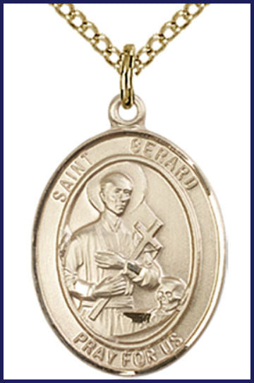 Solid 18kt Gold Medal, 3/4"x9/16", St. Gerard Majella, Free Chain, # 55141