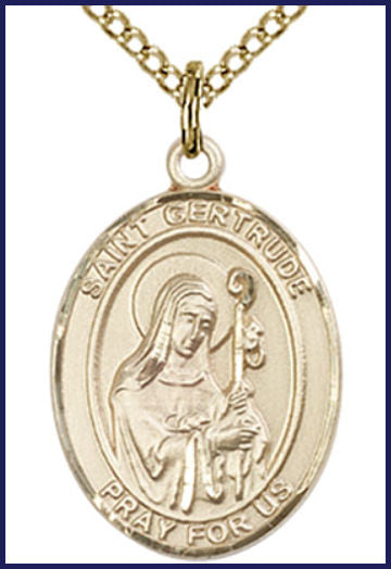 14kt Gold Filled Medal, 3/4"x9/16", St. Gertrude of Nivelles, Your choice of chain, # 55145
