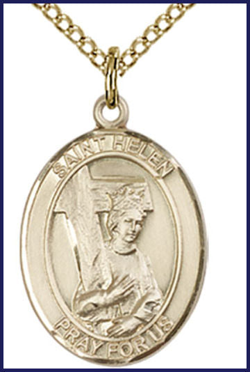 Solid 18kt Gold Medal, 3/4"x9/16", St. Helen, Free Chain, # 55165